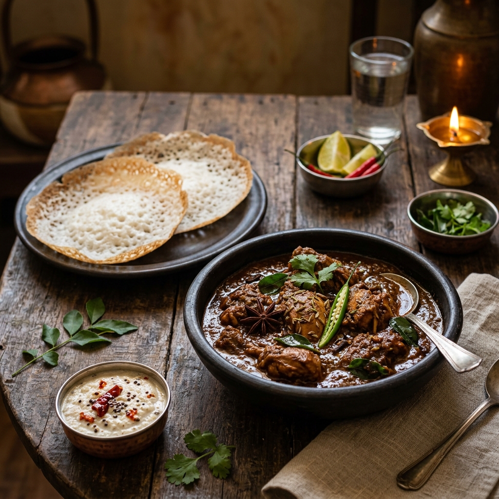 Chicken Chettinad with Appam